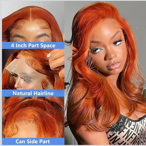 14 Inch Ginger Wig Human Hair 13x4 Body Wave Orange Lace Frontal Wigs Human Hair - Picture 2 of 4